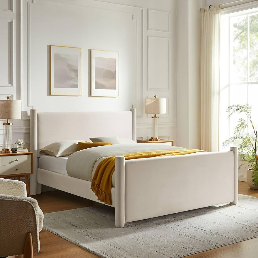 Modway Rael King Platform Bed Frame with Upholstered Headboard and Footboard in Alabaster – Sta... | Amazon (US)