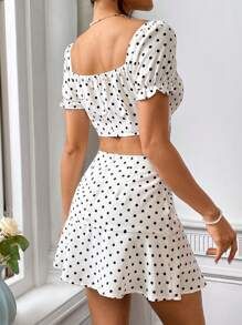 SHEIN Qutie Women's Polka Dot Print Crop Top And Skirt Set | SHEIN