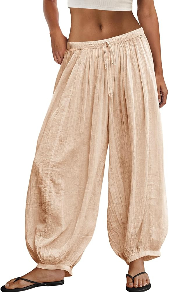 Panadila Women Balloon Pants Sheer Beach Pants Flowy Drawstring Wide Leg Trousers Summer Vacation... | Amazon (US)