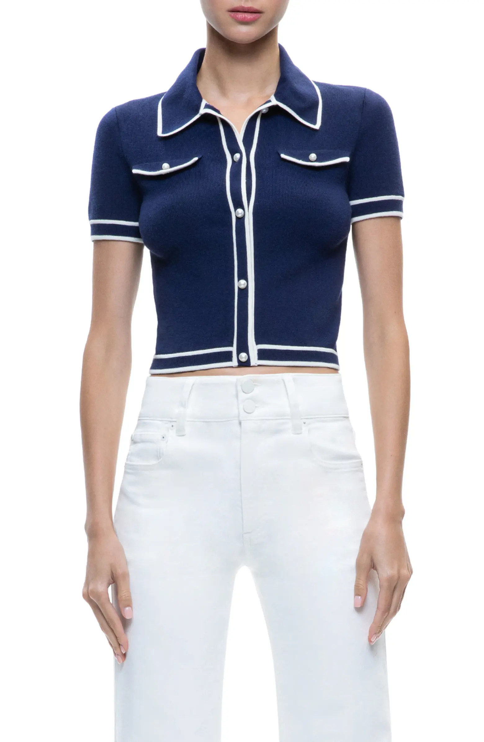 Marlena Crop Wool Blend Button-Up Polo Sweater | Nordstrom
