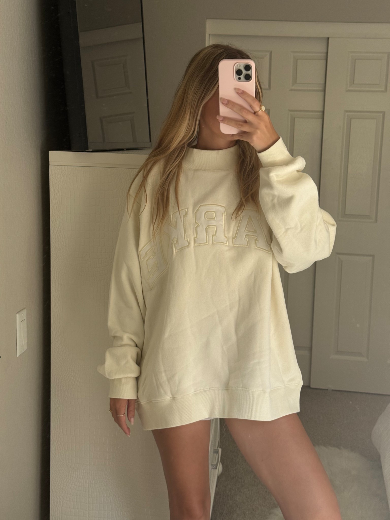 cream Parke mock neck sweatshirt 🤍 so cozy for fall! This one is a terry cloth material, I’m wearing a size L/XL for an oversized fit 🫶🏼 

#LTKStyleTip #LTKSeasonal #LTKU