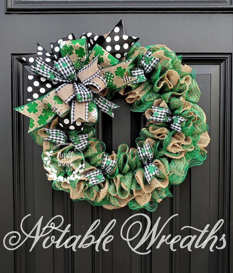 St. Patrick's day burlap wreath, green burlap wreath, burlap ruffle wreath, St. Patrick's day wre... | Etsy (US)