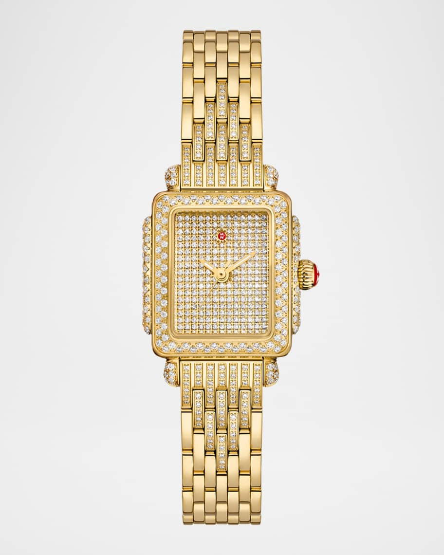 MICHELE Deco Madison Mini 18K Yellow Gold-Plated Stainless Steel Diamond Pavé Watch - Exclusive | Neiman Marcus