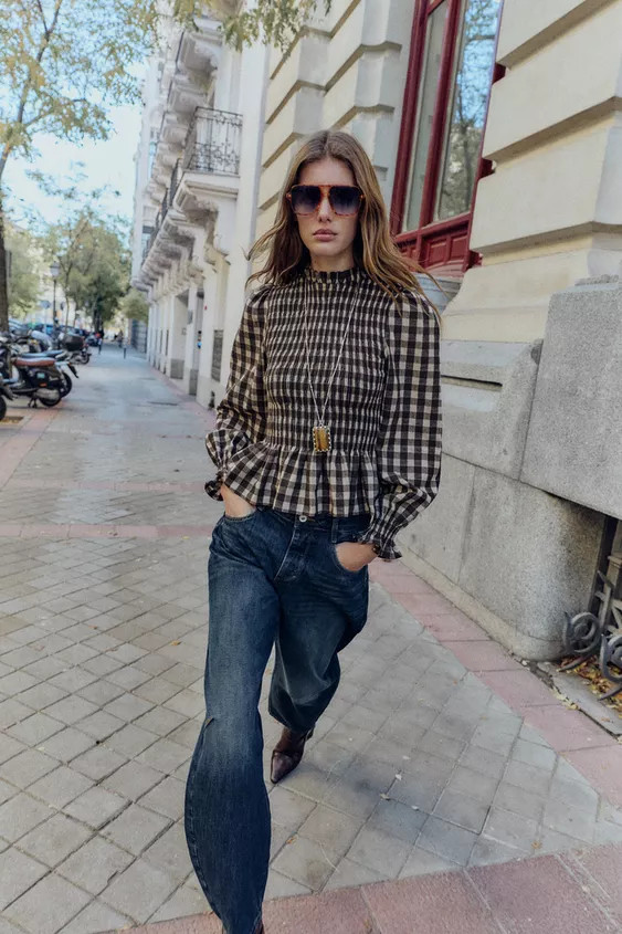 CHECK SMOCKED SHIRT | Zara UK