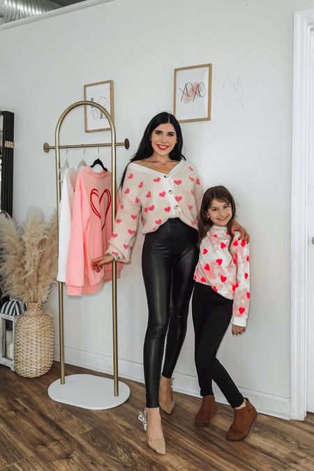 Mommy and me family matching mom and kids pink hearts sweaters and leggings 🫶🏻💕

#LTKkids #LTKfamily #LTKMostLoved