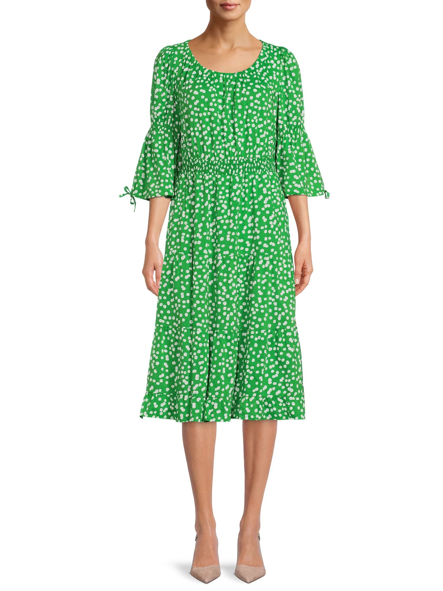 The Get Women's Tiered Midi Dress with Smocked Waist - Walmart.com | Walmart (US)