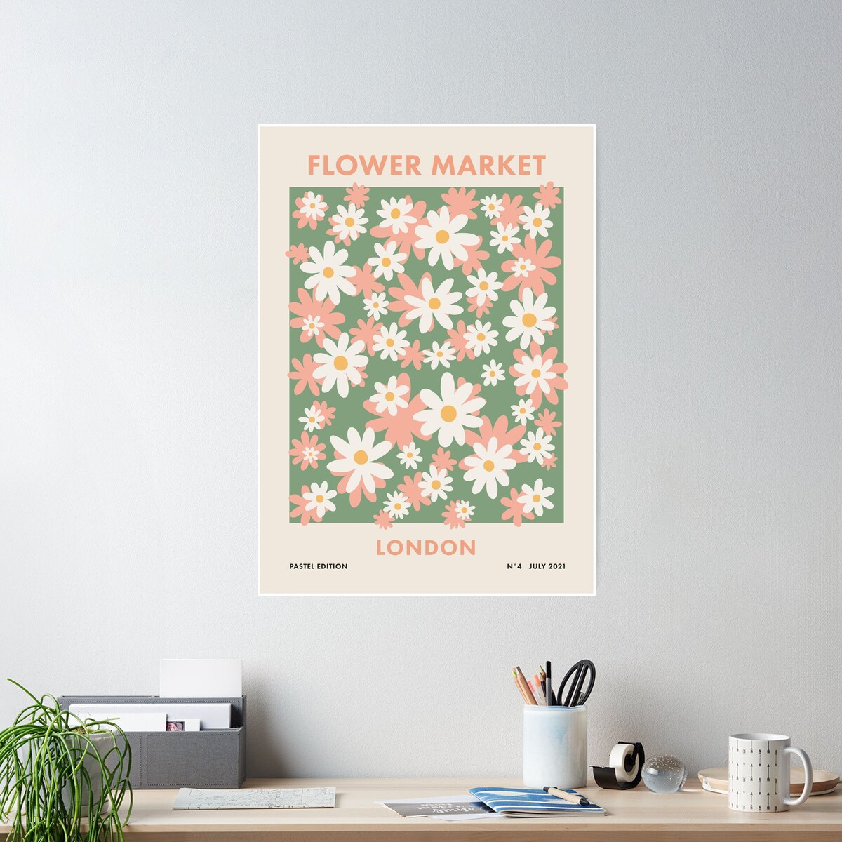 London Flower Market, Daisies Pastel Retro Travel Poster Poster | Redbubble (US)