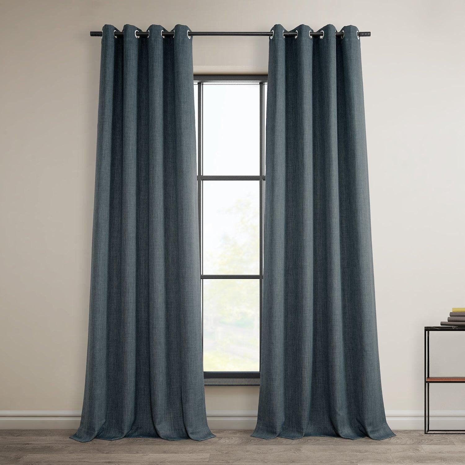 Reverie Blue Grommet Textured Faux Linen Room Darkening Curtain | Half Price Drapes