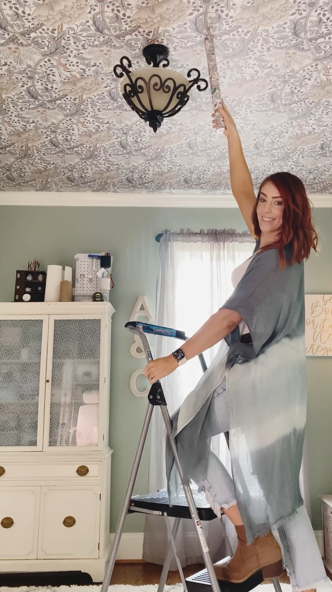 Who says ceilings have to be boring? Join me as I give my home office a jaw-dropping makeover with boho pattern wallpaper! 

I wanted to see if this peel and stick wallpaper was any good! Which I am delighted to say it exceeded my expectations big time!

It took some serious time to apply this wallpaper since I had to take breaks. My neck was sore. But I was listening to a great audio book while I applied the wallpaper. It made the time fly fast. 

However, I honestly don’t know how Michelangelo painted the Sistine chapel ceiling. This was grueling but I am delighted with the after.  

I ended up using 19 rolls because I made a couple of mistakes and had to order some additional rolls. Since I used Temu I spent about $130 on this project vs buying on Amazon would have cost me $437!!!! Way over my budget. 

What do you think of the finished product? Fun fact! I have already ordered a new ceiling light for this room and I can’t wait to install it and share the AFTER!

Follow me for more fun DIY budget friendly designs and finds! 

#peelandstickwallpaper #peelandstick #diyhomedecor #homeoffice #bohodecor #BohoVibes #bohofarmhouse #ceilingdesign #ceilingwallpaper 

#LTKFindsUnder100 #LTKHome #LTKSaleAlert