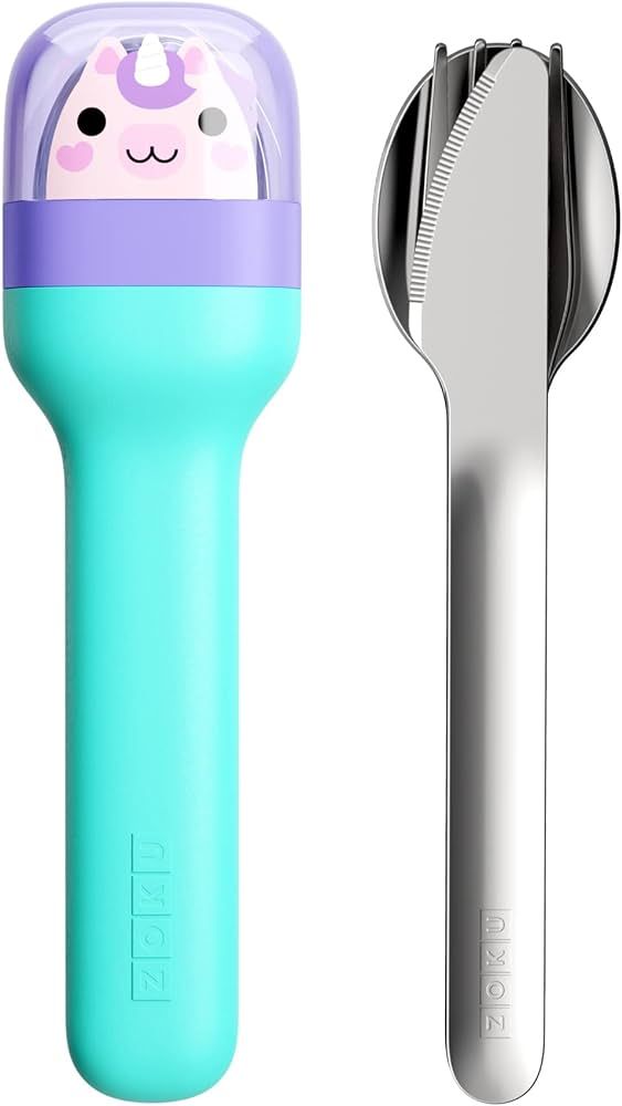 ZOKU Kids Pocket Utensil Set, Unicorn - Stainless Steel Fork, Knife, and Spoon in Case - Portable... | Amazon (US)