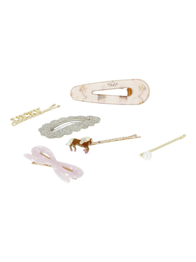 Wonder Nation Girls' Lucky Hair Clip Set, 6-Piece, Multi | Walmart (US)