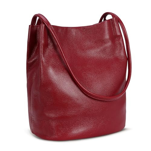 Iswee Burgundy Purse Large Shoulder Bag Leather Tote Bag Hobo Ladies Purses and Handbags Soft Leather Purses for Women Satchel Pocketbooks (Wine Lichee) | Amazon (US)