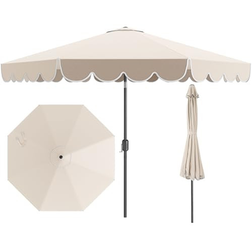 Tangkula 10 FT Patio Umbrella, 2-Tiers Scalloped Outdoor Table Market Umbrella with Tilt Adjustment, Crank, 8 Sturdy Ribs for Pool, Deck, Backyard (Beige) | Amazon (US)