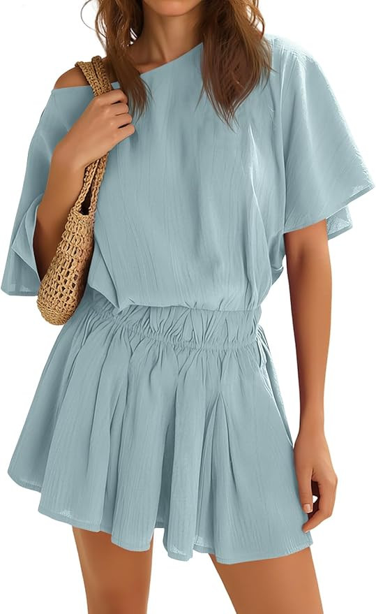 Yousify Womens Off the Shoulder Summer Dresses Short Batwing Sleeve Cinched Waist Mini Dress Casu... | Amazon (US)
