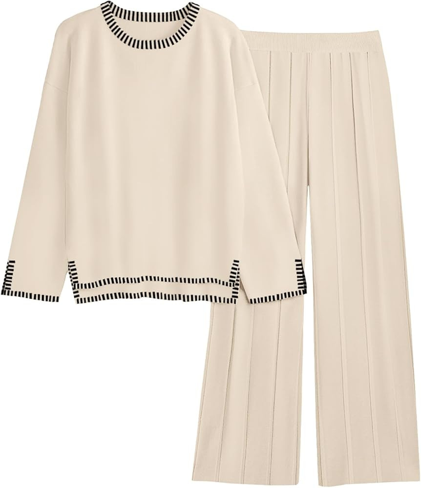 ETCYY NEW Womens 2 Piece Outfits Sweater Sets Pleated Leg Pants Long Sleeve Knit Sawtooth Edge To... | Amazon (US)