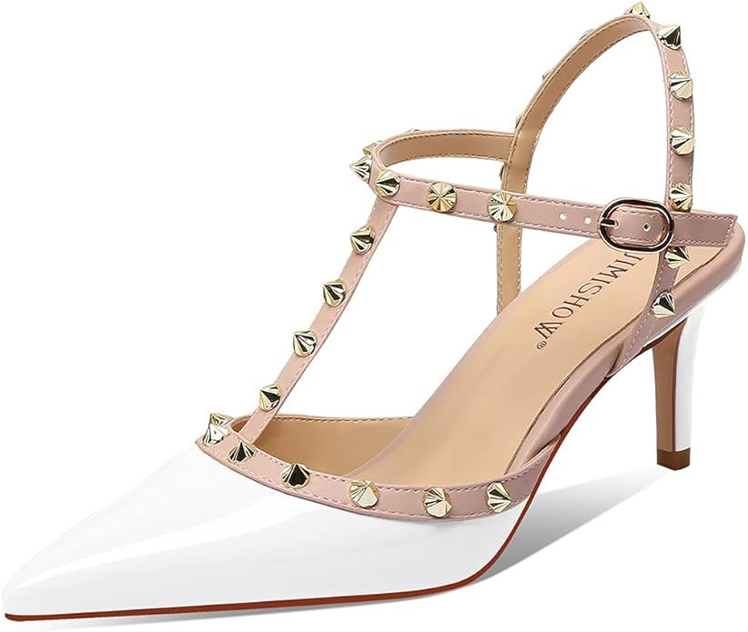 Jimishow Women Heeled Sandals with Studs Pointed Toe Ankle Strap Studded Heels 2.5'' Kitten Heels... | Amazon (US)