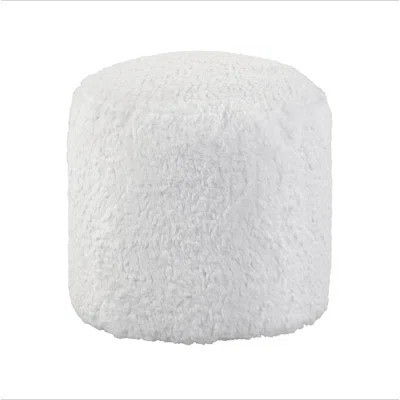 Modern Pouf Off-White Faux Fur Fabric Upholstered Ottoman, Footstool, Non-Slip Floor Pouf, Bean Bag Chair, 1Pc Sitting Pouf | Wayfair North America