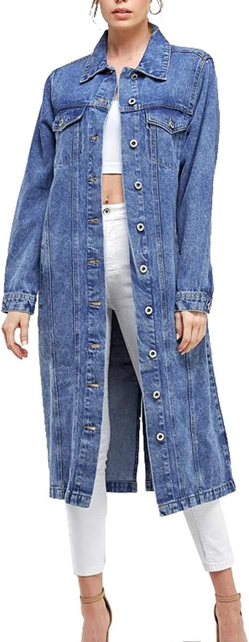 Women's Long Casual Maxi Length Denim Cotton Coat Oversize Button Up Jean Jacket | Amazon (US)