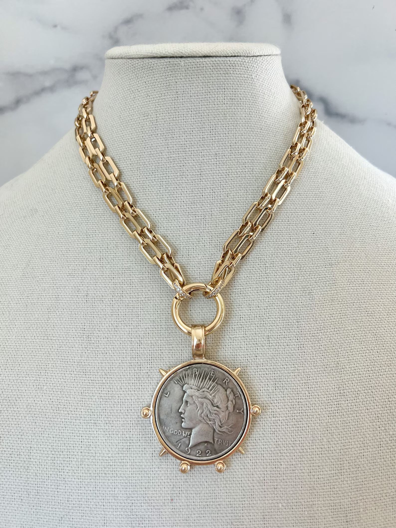 Gold Coin Medallion Necklace Large Gold Coin Chunky Necklace Vintage Coin Necklace Antique Coin N... | Etsy (US)