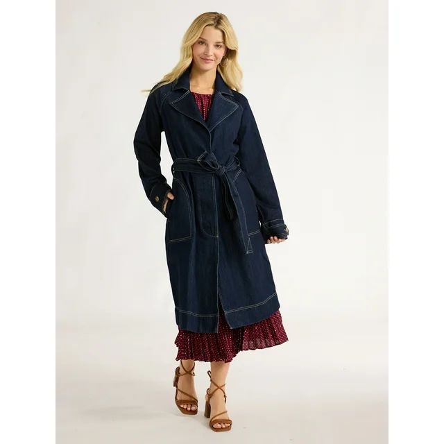 Free Assembly Women’s Belted Long Cotton Trench Coat, Sizes XS-XXL | Walmart (US)