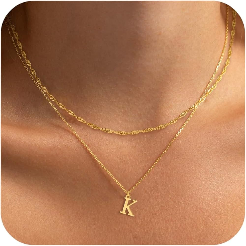 14K Gold Plated Initial Necklaces for Women Dainty Layered Letter Pendant Necklace Cute Choker Ne... | Amazon (US)