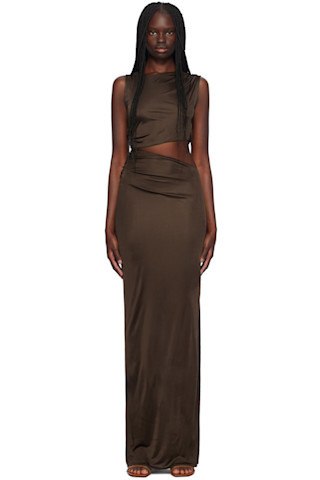 Atlein - Brown Cutout Maxi Dress | SSENSE