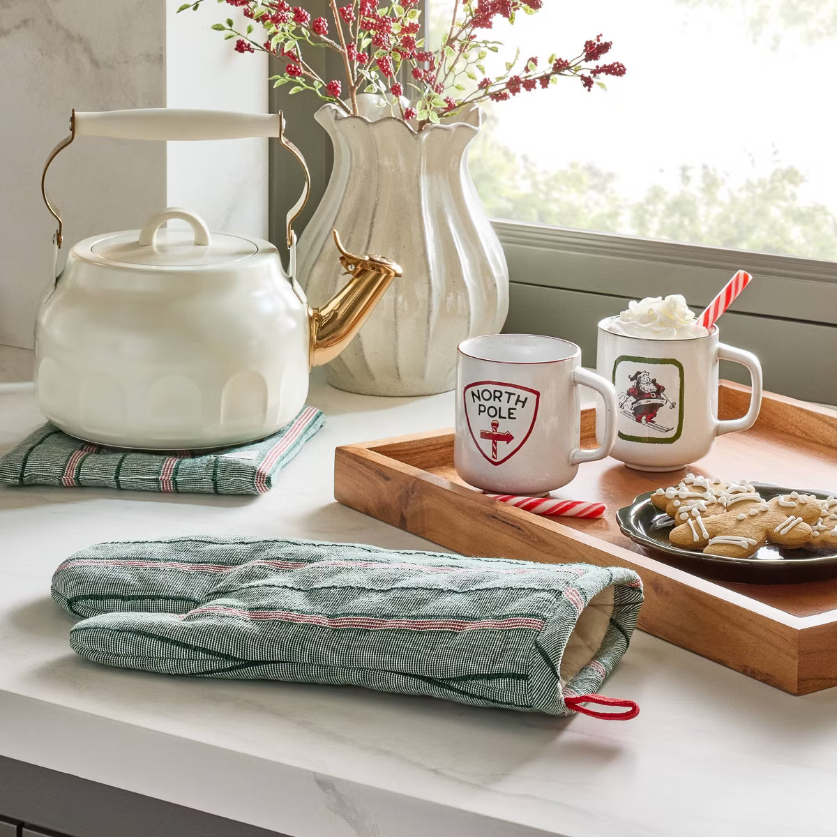 2pc Oven Mitten and Potholder Set Green/Red Stripe - Hearth & Hand™ with Magnolia | Target