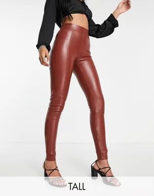 Topshop Tall faux leather trouser in red | ASOS (Global)