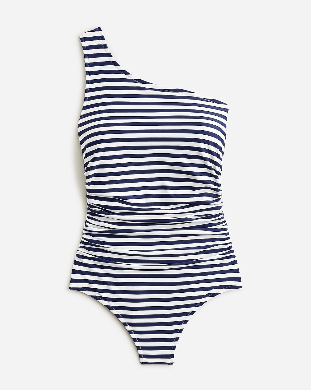 Long-torso ruched one-shoulder one-piece in stripe | J.Crew US
