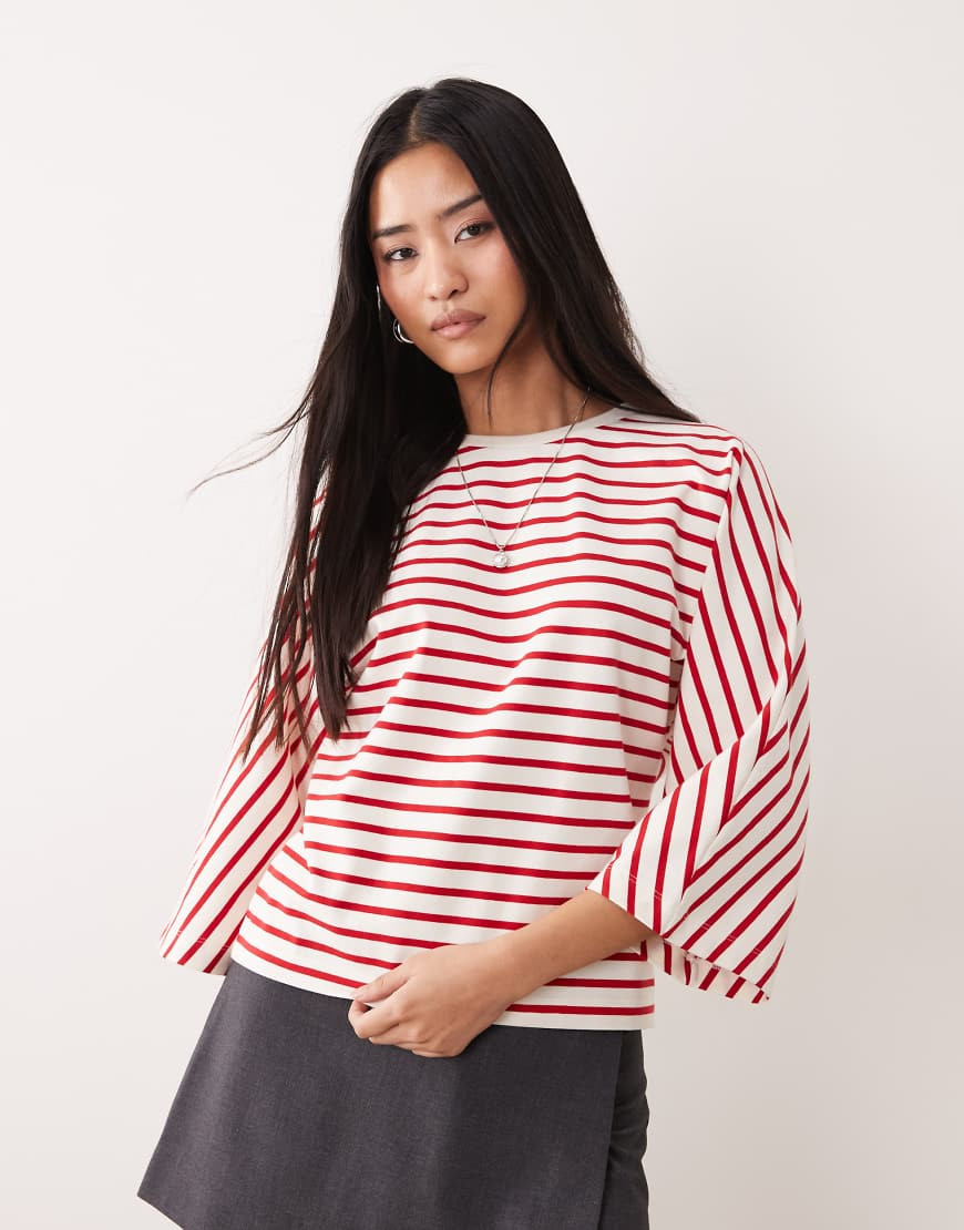 ASOS DESIGN oversized batwing sleeve top in red and white stripe-Multi | ASOS (Global)