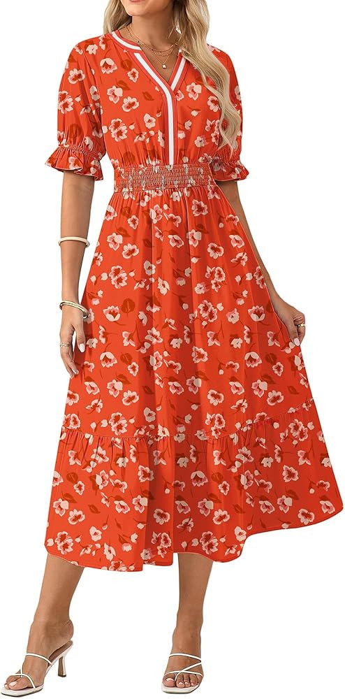 GRACE KARIN Womens Summer Floral Maxi Dress 2026 Casual Ruffle Short Sleeve Boho Dress A Line Flo... | Amazon (US)