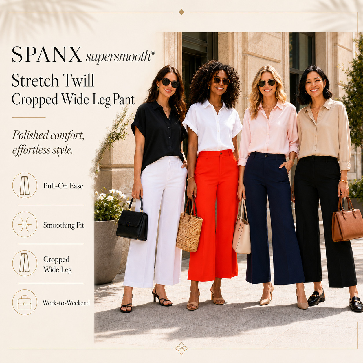 @Spanx Workwear Chic | Stretch Twill Cropped Wide Leg Pants

The Cropped Pant That Does It All!!

I did the digging for you, and these SPANXsupersmooth® Stretch Twill Cropped Wide Leg Pants are the polished comfort pants that make your whole wardrobe easier to style. 

They have that clean, expensive-looking trouser vibe, but with the pull-on ease, smoothing fit, and cropped wide leg shape that makes them feel way more wearable than stiff traditional work pants.

These are the pants to buy when you want one pair that works from Monday to weekend: 
office outfits, business casual looks, teacher outfits, meetings, travel days, brunch, errands, casual dinners, summer workwear, and elevated everyday outfits. 

Style them with button-downs, tanks, blouses, fitted tees, bodysuits, sandals, heels, loafers, flats, sneakers, or a structured bag and they instantly make the outfit feel more intentional.

What makes them such a closer is the balance: they look polished, feel comfortable, smooth without squeezing, and can be dressed up or down without needing a full outfit change. 

If you’ve been looking for SPANX pants that give you comfort you can actually move in while still looking pulled together, these are the ones I’d check first. 

They’re the kind of pants you buy once and keep finding new ways to wear. 👀

📌 SAVE this before you buy another pair of pants that only works for one outfit — these are made to smooth, flatter, move with you, and go from work to weekend without overthinking it.

↓ Everything is linked!

#LTKSaleAlert #LTKWorkwear #LTKTravel