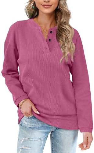 OFEEFAN Womens Casual Sweatshirts Henley Button Up Long Sleeve Tunic Tops | Amazon (US)