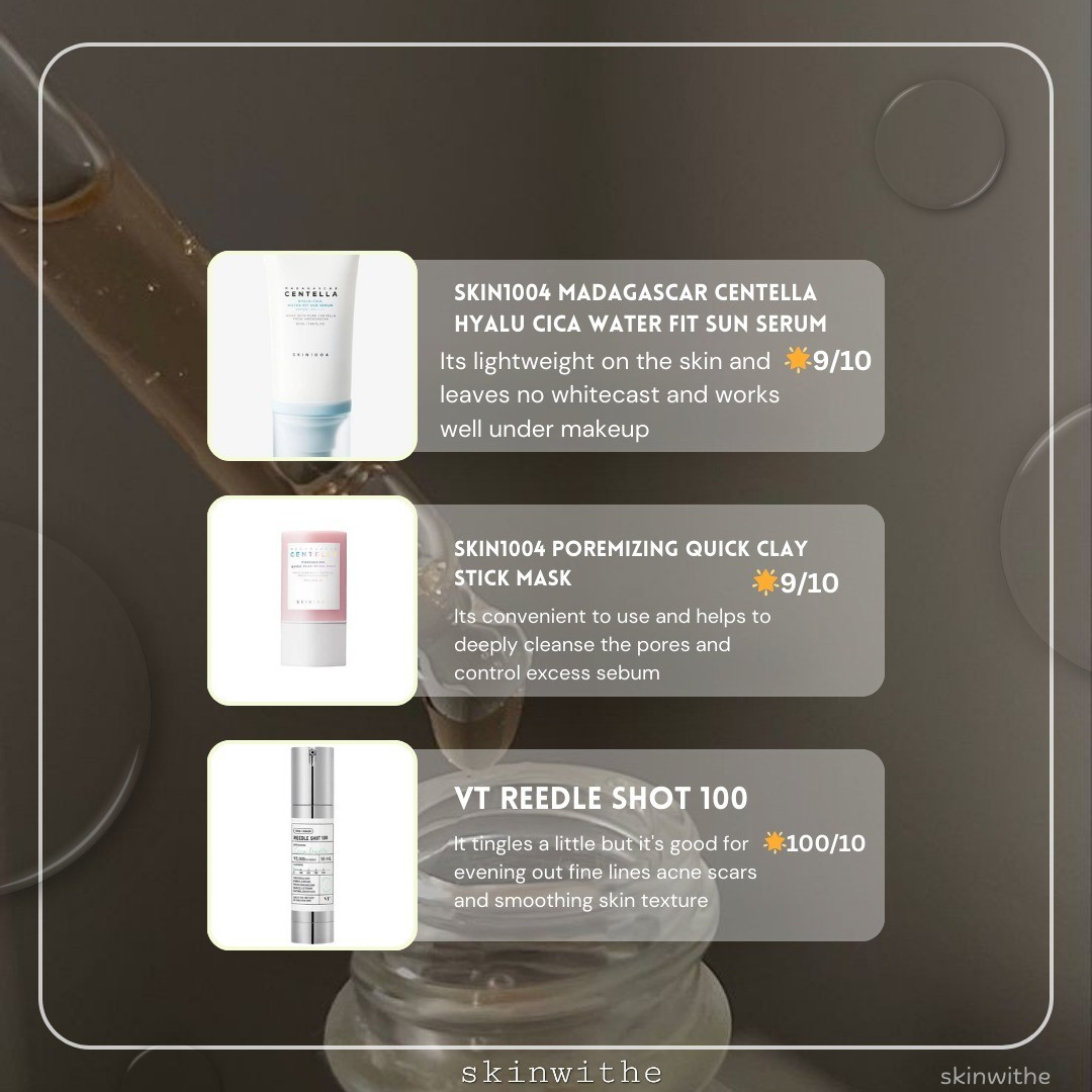 Skin1004 hyalucica spf to protect the skin skin1004 clay mask stick to unclog the pores and VT Reedle shot 100 to smooth out textureKorean skincare kbeauty 

#LTKmorningroutine #LTKselfcare #LTKBeauty
