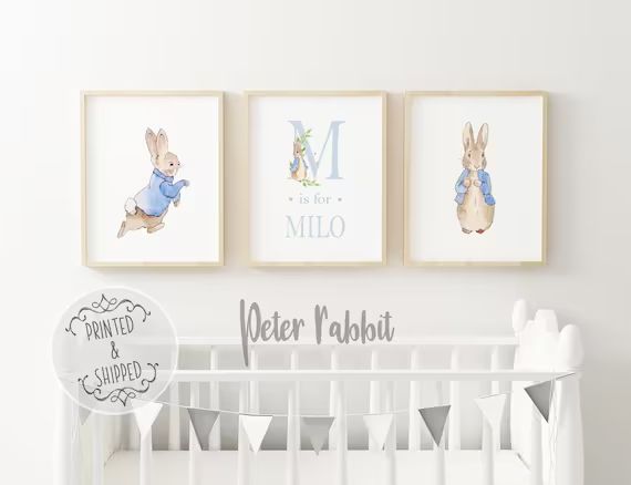 Peter Rabbit Nursery Prints | Baby Name Print | Peter Rabbit Nursery Decor | Nursery Wall Art | B... | Etsy (US)