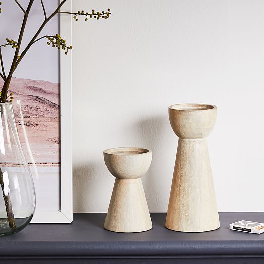 Pure Wood Pillar Candle Holders | West Elm (US)