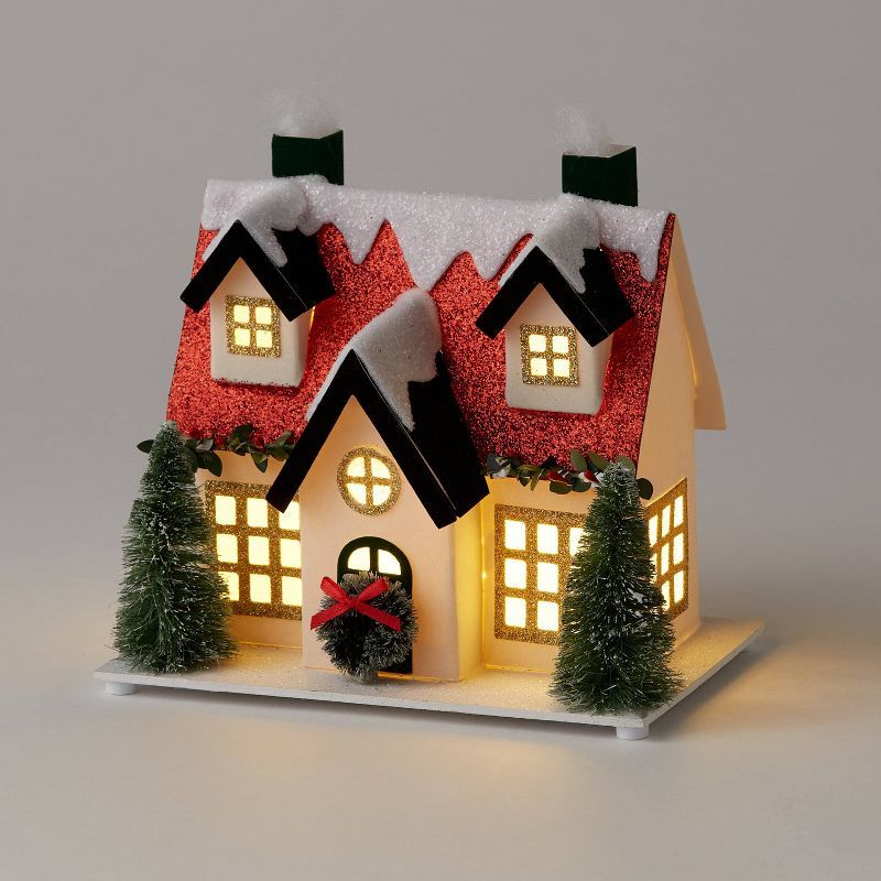 6.5" Battery Operated Decorative Paper House White with Red Roof - Wondershop™ | Target