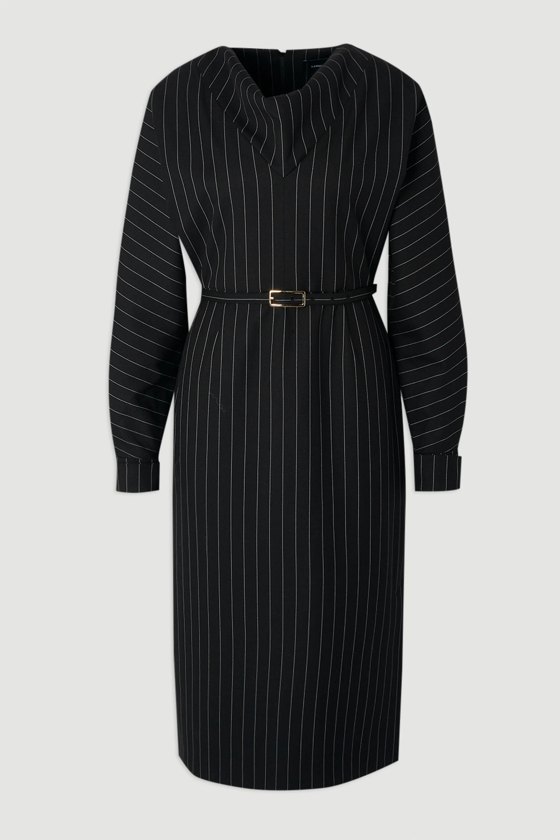 Pinstripe Cowl Neck Tailored Pencil Midi Dress | Karen Millen UK + IE + DE + NL
