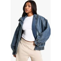 Womens Denim Oversized Bomber Jacket - Blue - 12 | boohoo (US & Canada)