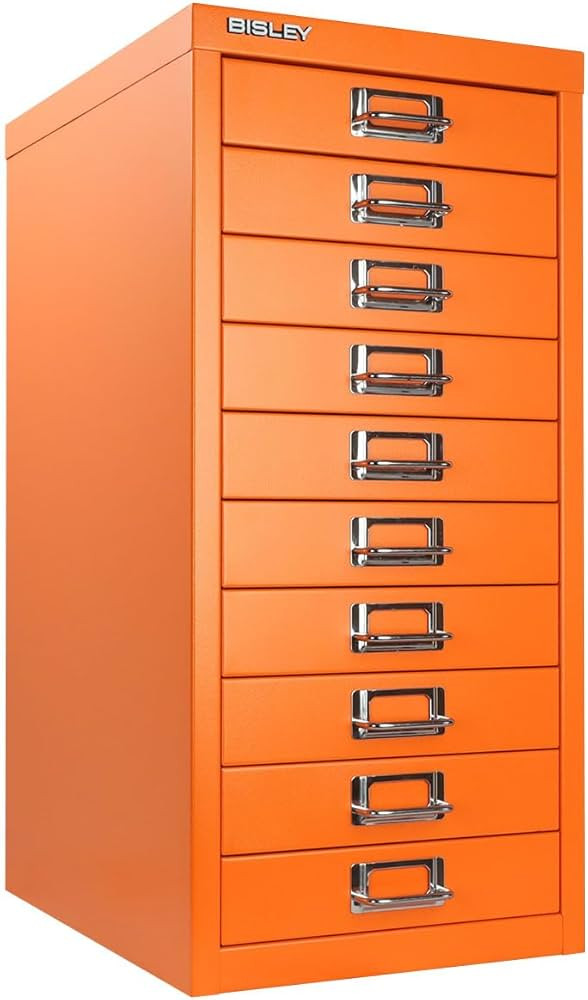 10-Drawer Steel MultiDrawer Cabinet - Bisley Orange, Chrome Pull Handles with Label Holders, Powd... | Amazon (US)