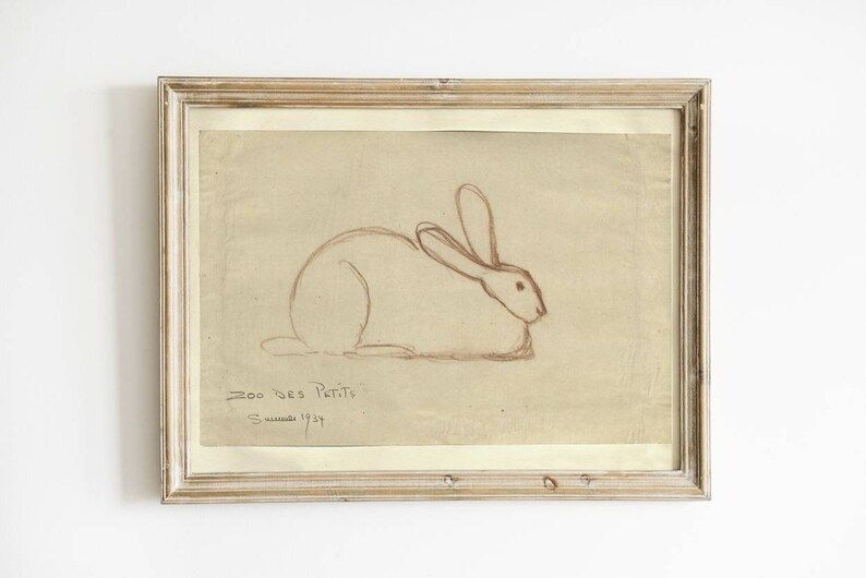 Vintage Bunny Drawing Wall Art Bunny Sketch Printed Kids | Etsy | Etsy (US)