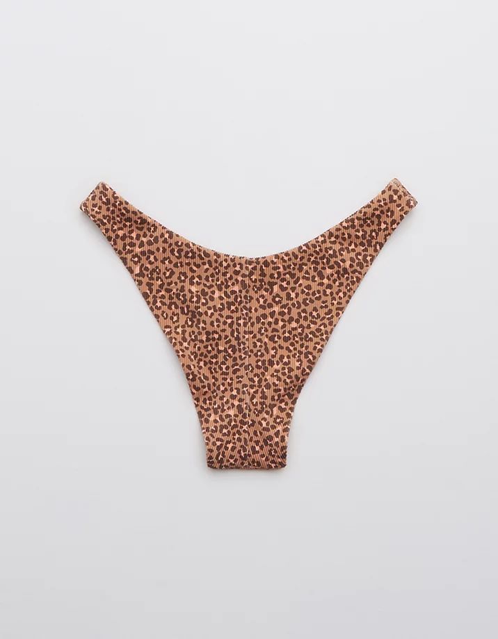 Aerie Ribbed Leopard Super High Cut Cheekiest Bikini Bottom | American Eagle Outfitters (US & CA)