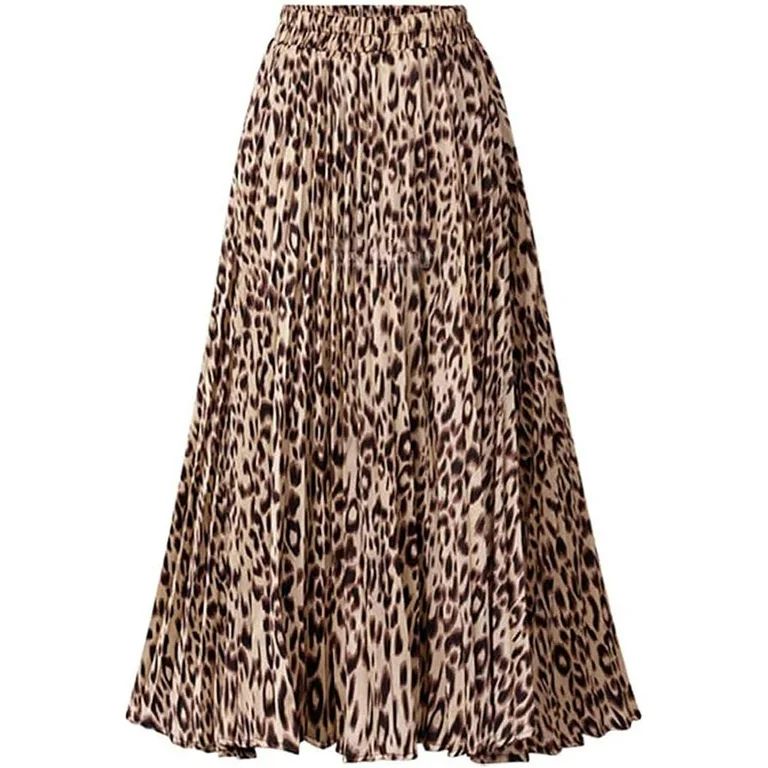 Keasmto Women Skirts Leopard Pleated Skirt Midi Long Cheetah High Waist Ladies Elasticized Summer... | Walmart (US)