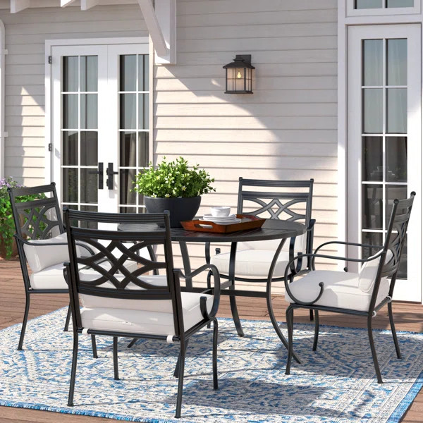 Alyah 4 - Person Round Outdoor Dining Set With Cushions & Lumbar Support Pillows | Wayfair North America