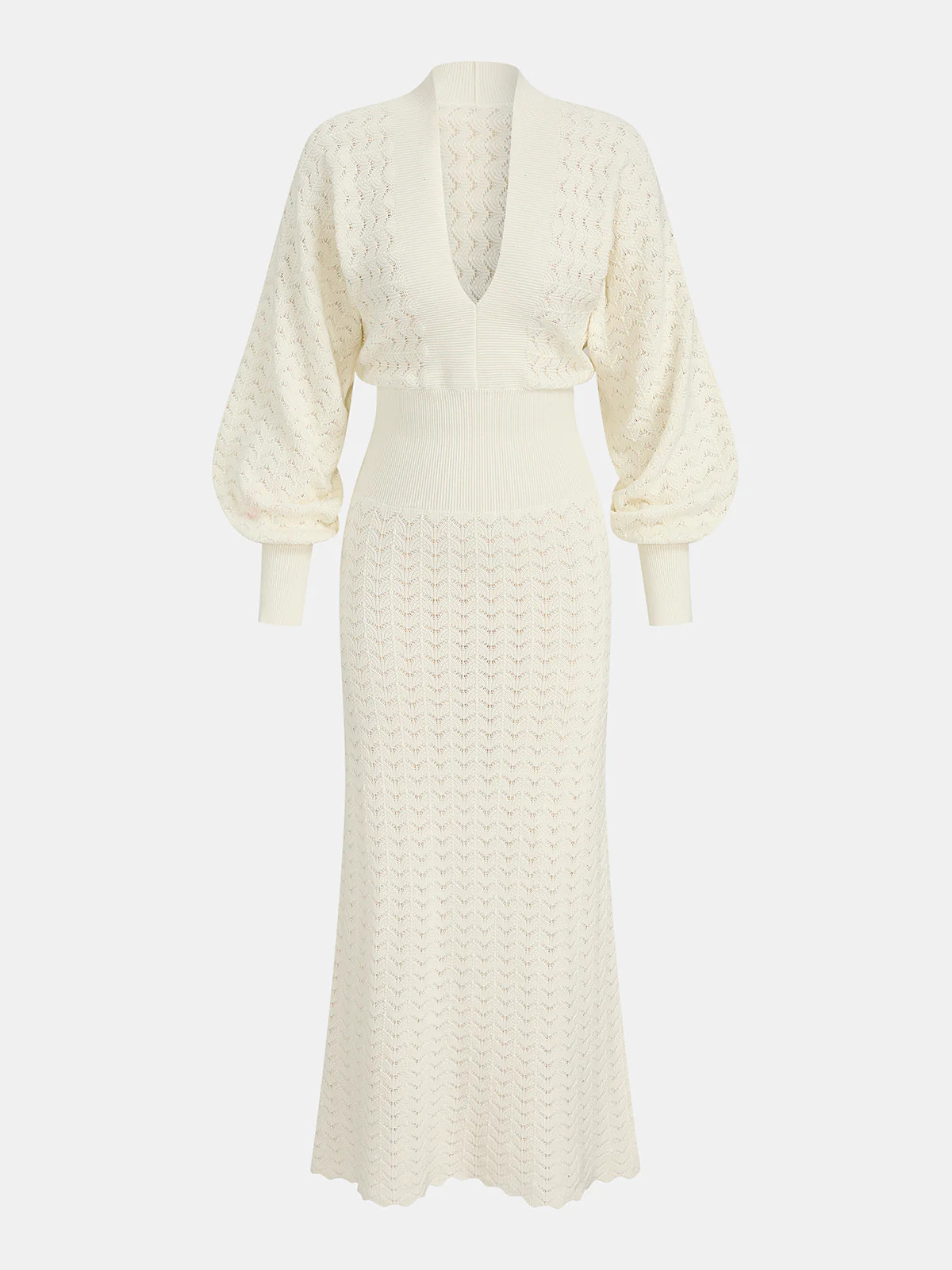 Bishop Sleeve Crochet Knit Maxi Dress | Commense