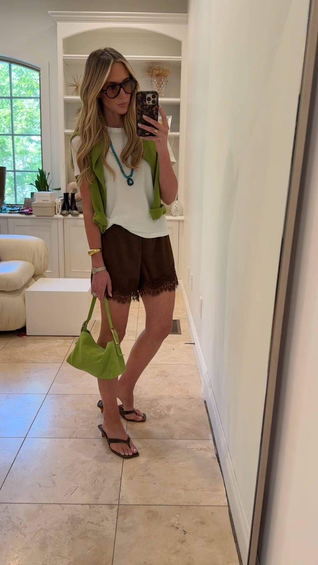 Lace shorts with chartreuse accents. Love these colors! Shorts run tts. I take the small. The shoes are THE best - I get compliments everywhere I go on them!