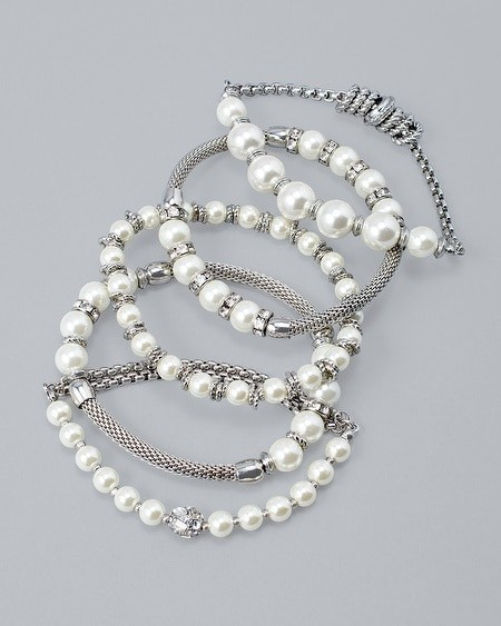 Glass Pearl Stretch Bracelets, Set of 5 | White House Black Market