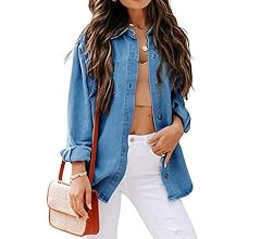 Women Denim Jacket Shacket Long Sleeve Oversize Boyfriend Jean Jacket Shirt | Amazon (US)