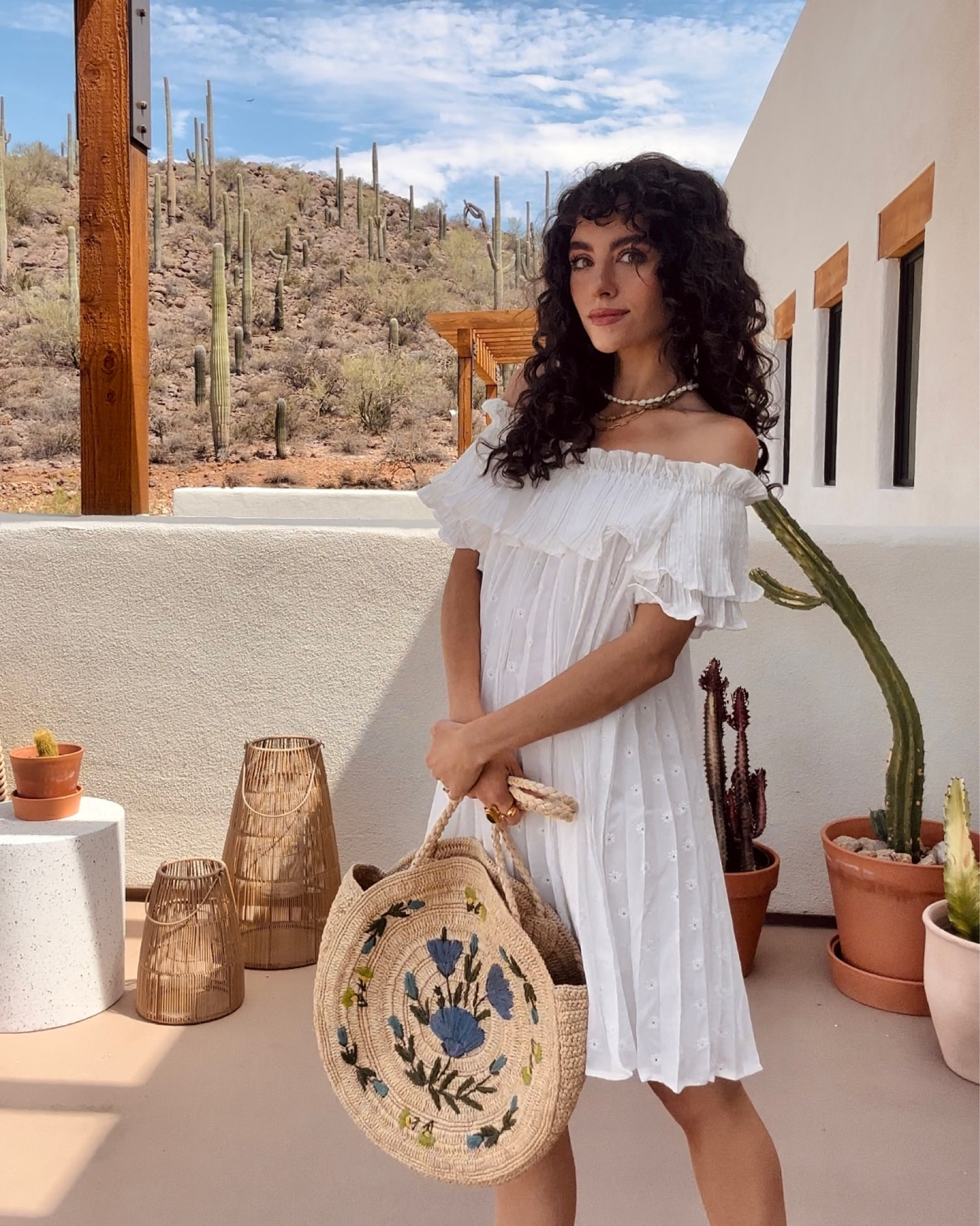 White off the shoulder summer dress - summer outfit - Sezane 