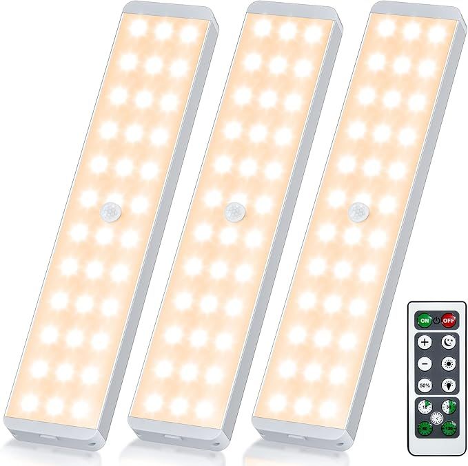 Under Cupboard Lights 36 LEDs, Kitchen Closet Dimmable & Timing with Remote, Motion Sensor Indoor... | Amazon (US)